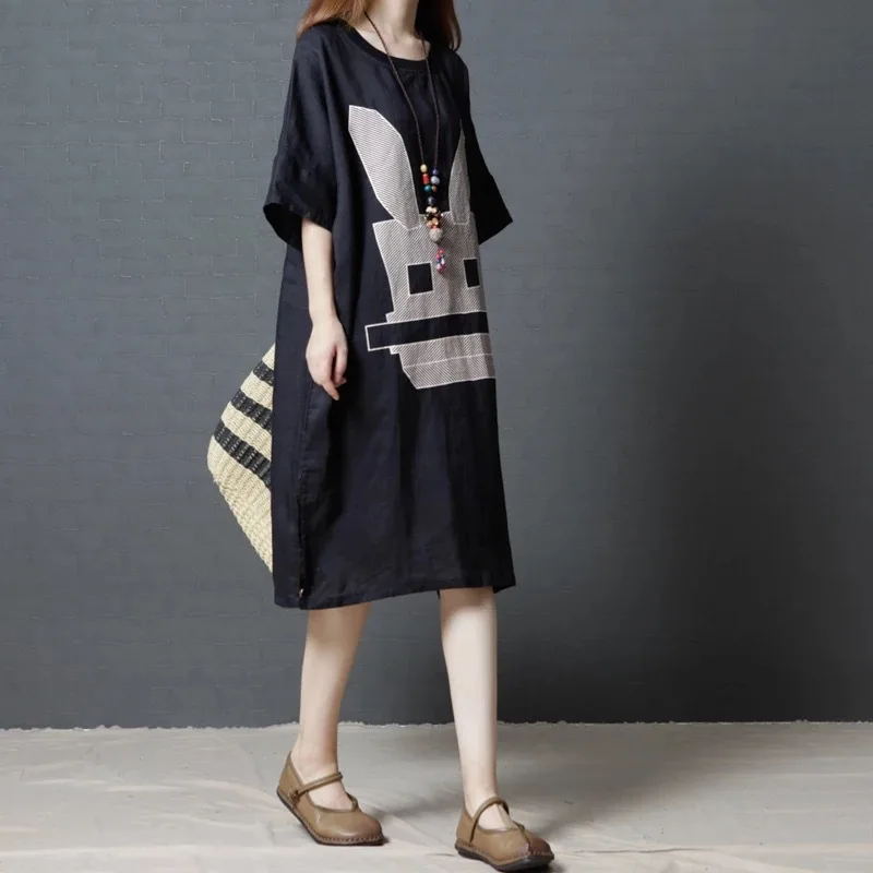 

2018 New Style Korean-style Loose And Plus-sized WOMEN'S Dress-Style Printed Crew Neck Dress