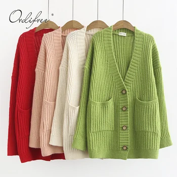 

Ordifree 2019 Autumn Winter Women Knitted Cardigan Christmas Jumper Single Breasted Casual Loose Sweater Cardigan Pull Femme