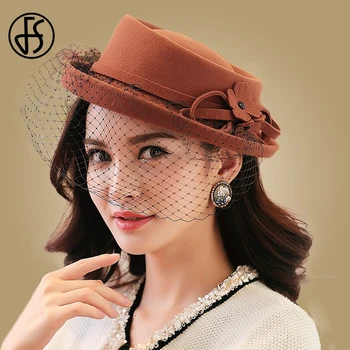 

FS Winter Veil Wool Felt Pillbox Hats For Formal Cocktail Party Fascinator Hat For Women Royal Blue Wedding Hats Dress Berets