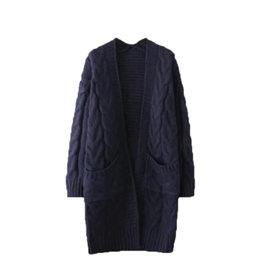 navy blue Корейский Зимний женский свободный длинный рукав вязаный свитер кардиган пальто толстый зимний женский кардиган свитер - Цвет: navy blue