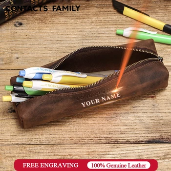 

Pencil Case For School Luxury Retro Genuine Leather Big Capacity Pencil Bag Box Pencil case School Supplies Stationery Gifts