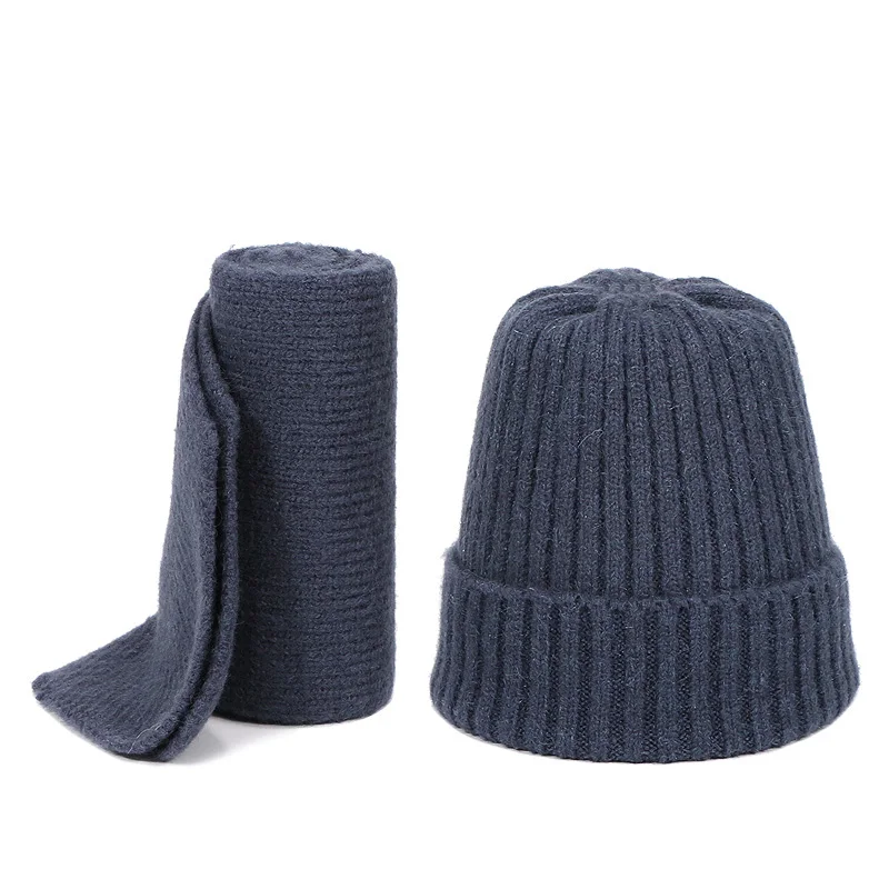 Детский шарф, шапка, комплект из двух предметов, Вязаная Шерстяная зимняя уличная шапка Skullie, теплая однотонная шапка для девочек, высокое качество, уличная шапка, шарф, комплект - Цвет: E