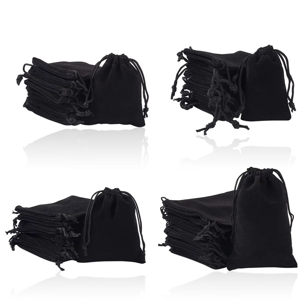 80Pcs 4 Sizes Storage Velvet Pouches Bag Black Red Bule Candy Beads Jewelry Drawstring Bags For Wedding Christmas Gift Pouches