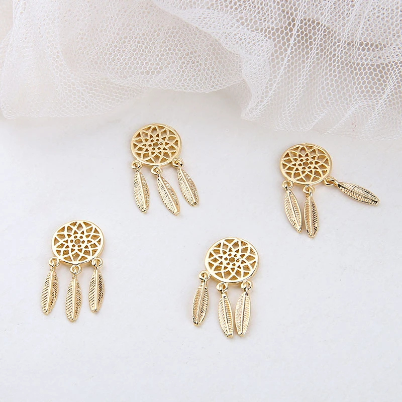 2pcs Copper Plated Dream Catcher Tassel Statement Earrings For Women Simple Ear Clip Diy Handmade Accessories Material | Украшения и