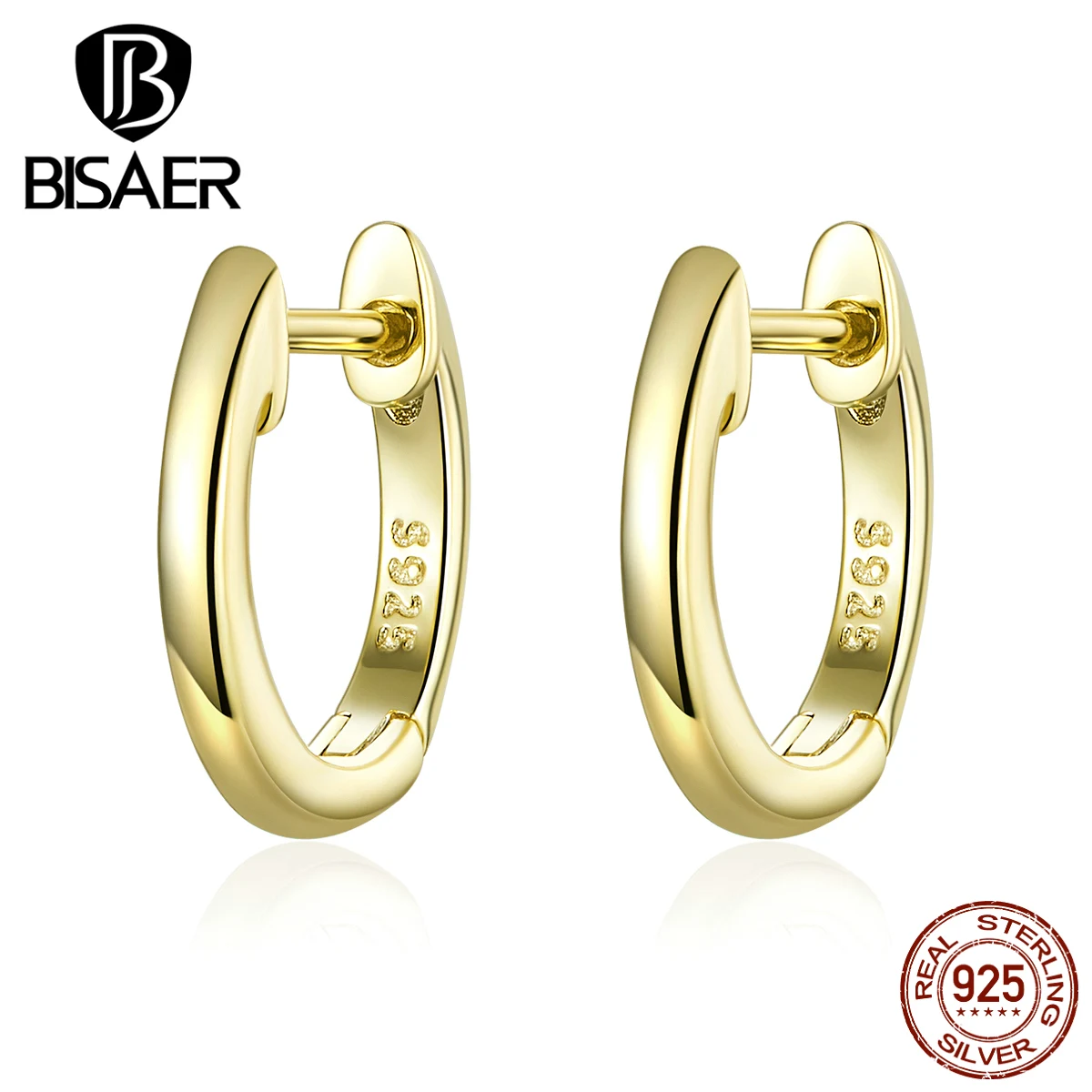 Простые серьги, BISAER,, 925 пробы, серебряные, простые, круглые, женские серьги-гвоздики, для женщин, свадебные ювелирные изделия ECE808