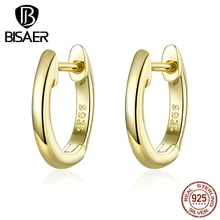 Простые серьги, BISAER,, 925 пробы, серебряные, простые, круглые, женские серьги-гвоздики, для женщин, свадебные ювелирные изделия ECE808