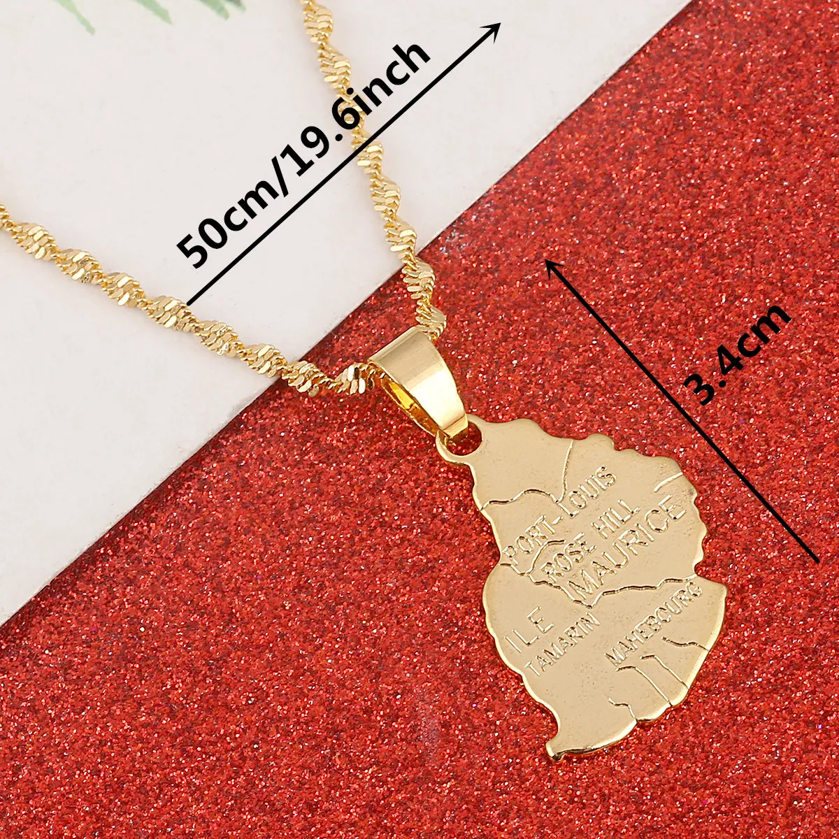 Gold Color Ile Maurice Map Pendant Necklace The Republic of Mauritius Map Charm Jewelry 2