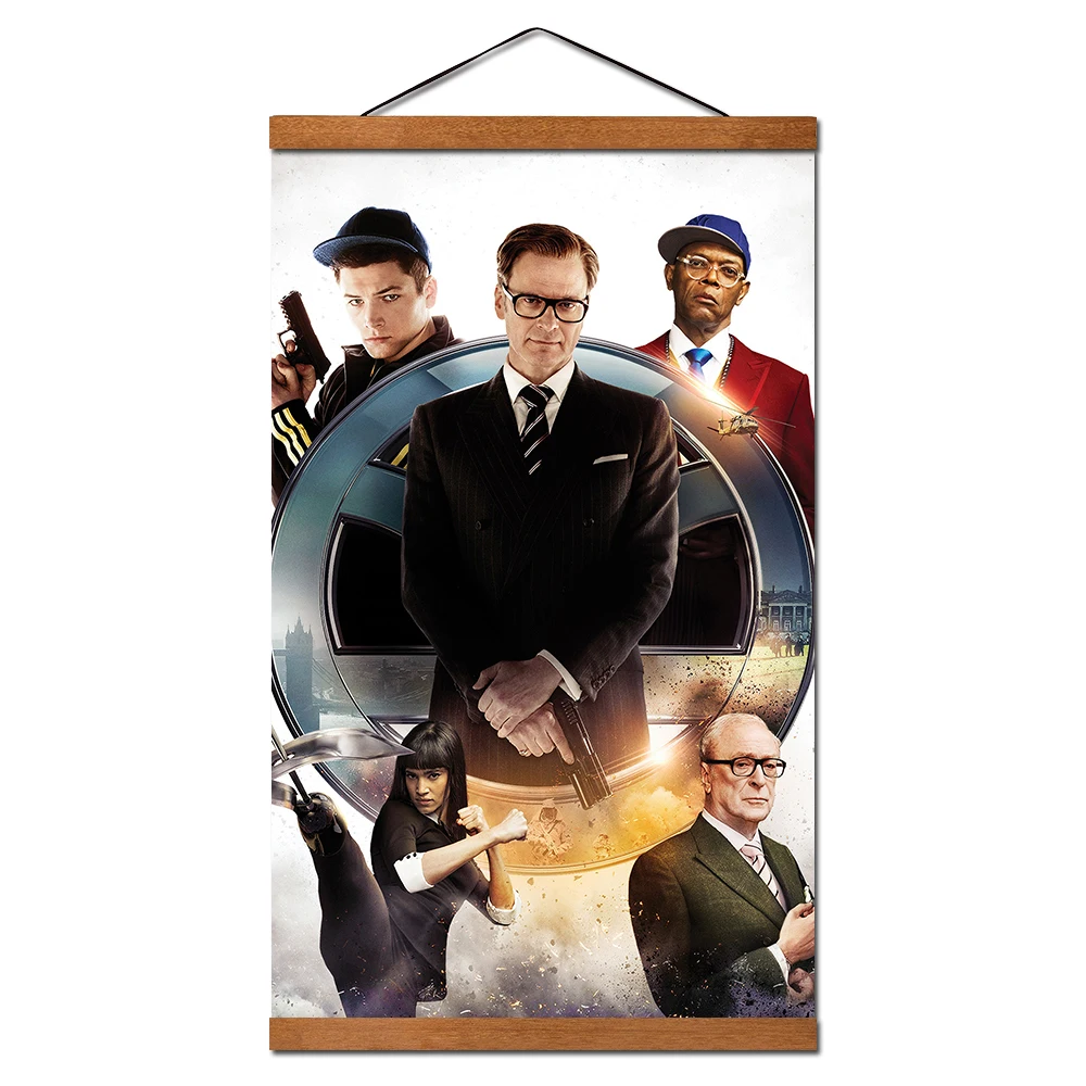 Kingsman Секретная служба плакаты и принты Висячие свитки холст живопись с магнитной твердой деревянной стены искусства готовы повесить