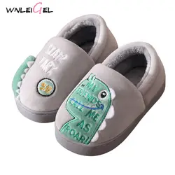 WLG/Детские хлопковые шлепанцы на толстой подошве для малышей; бархатная теплая обувь с героями мультфильмов; дышащие тапочки для маленьких