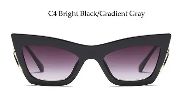bright black gray Квадратные Солнцезащитные очки "кошачий глаз" для женщин, мода, поддельные фирменные дизайнерские очки из сплава, яркие черные солнцезащитные очки для женщин, уникальные большие тени - Цвет линз: bright black gray