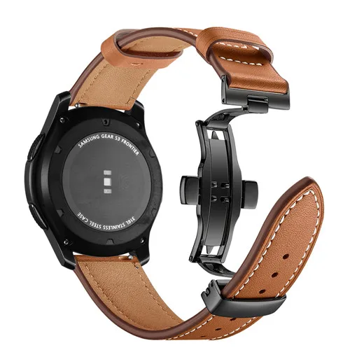 Итальянский кожаный ремешок для samsung galaxy watch 46 мм ремешок gear s3 ремешок 22 мм браслет huawei часы gt ремешок Бабочка Пряжка 46 - Цвет ремешка: Black buckle brown