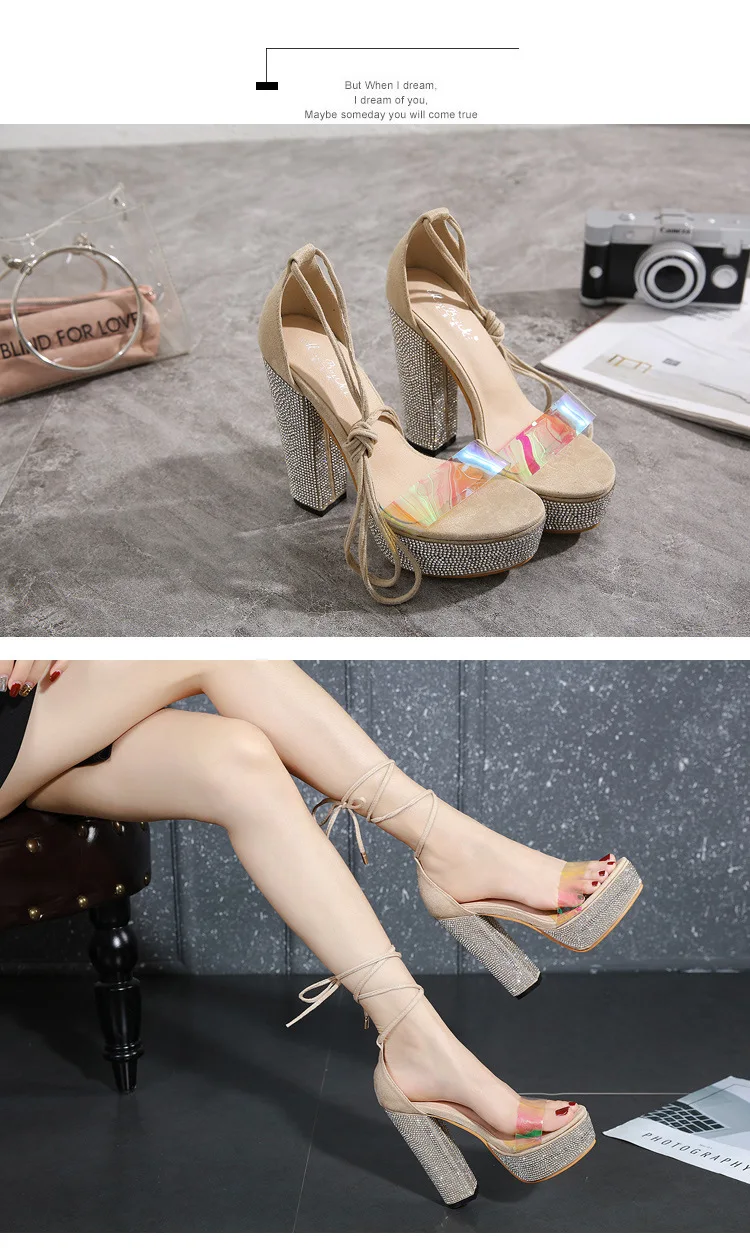 LTARTA Women Spring Summer Platfrom Thick Heels Cover Heel Foot Ring Lace-up Film Cutout High Heel Sandals JXQ