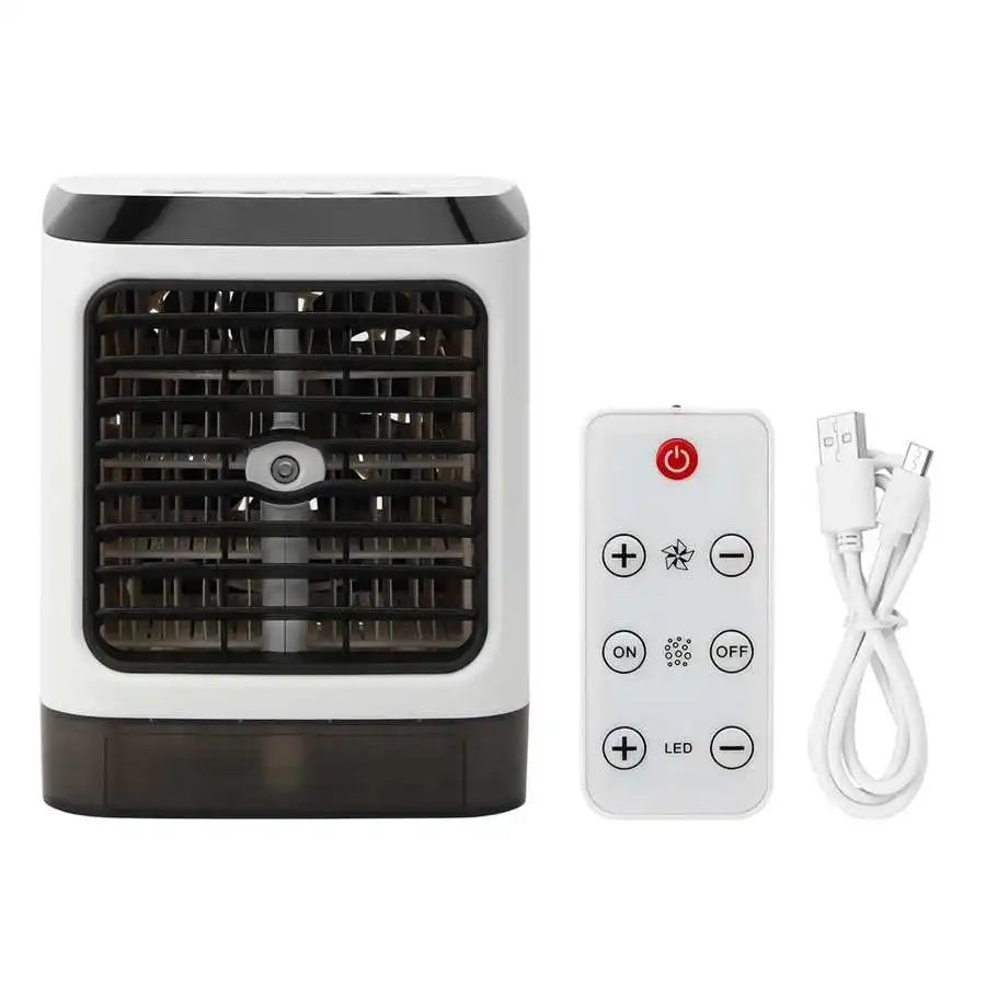 

Mini USB Air Conditioner Portable Home Office Air Cooler Humidifier with LED Light 3 Speeds Desktop Cooling Fan Air Conditioning