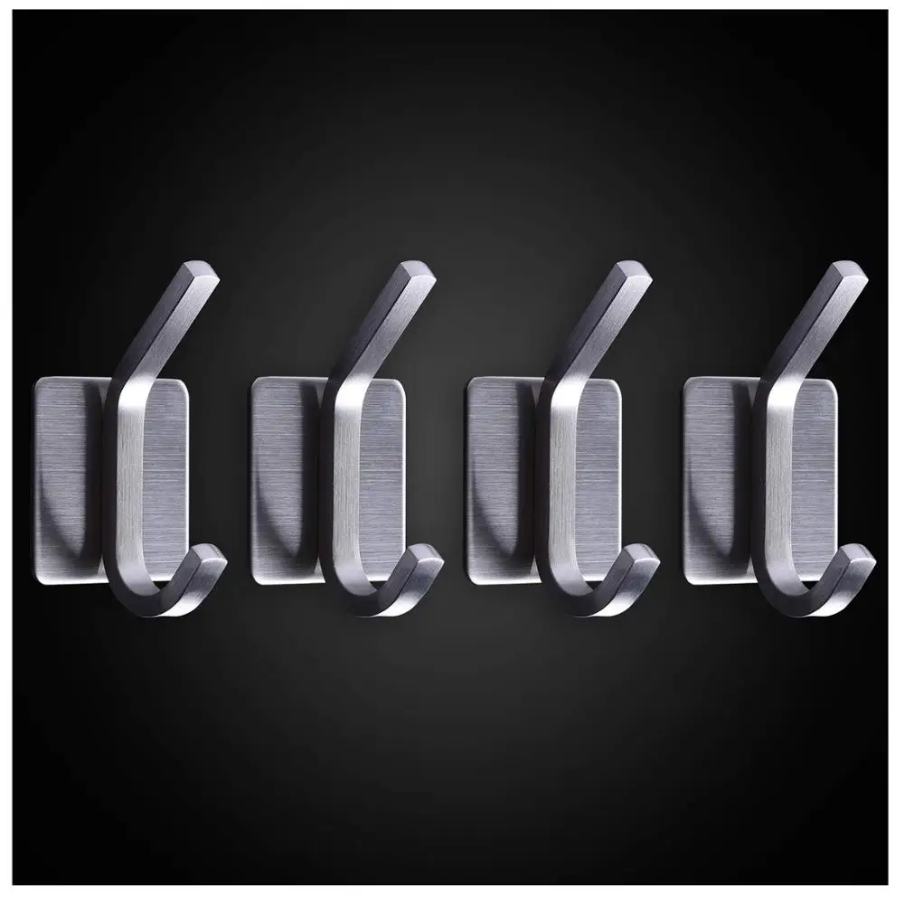 

4 10 Pieces Towel Hooks Self Adhesive Coat Robe Hooks Bathroom Sticky Hanging Wall Hook Stainless Steel Brushed