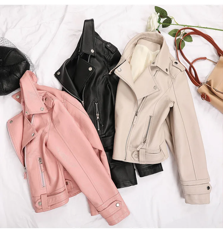 Aelegantmis Fashion Slim Women Faux Leather Jacket Casual Biker Motorcycle Jackets Female Punk Streetwear Spring Autumn Coat