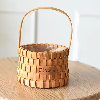 

1Pc Woven Flowerpot Flower Basket Plant Basket Round Weaving Basket (Khaki)
