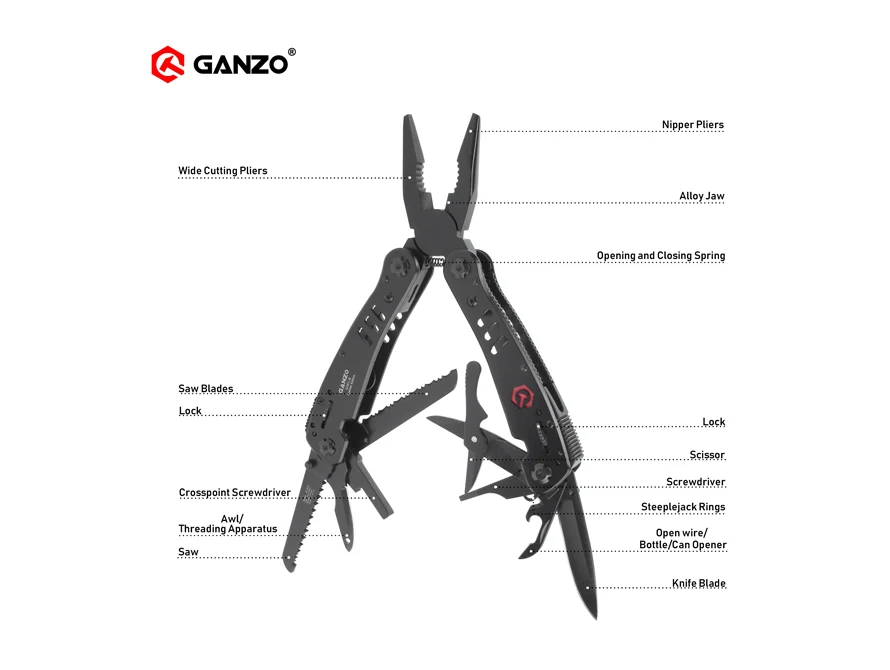 Ganzo G301B многофункциональные черные карманные плоскогубцы портативные складные