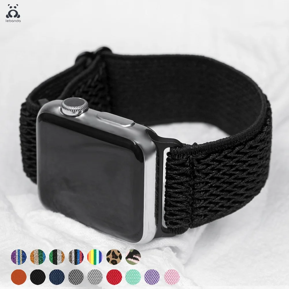 

Ремешок тканевый для Apple Watch series 7 6 SE 5 4 3 2 1, эластичный тканый браслет с одной петлей, застежка с оборкой для iWatch 41 45 мм
