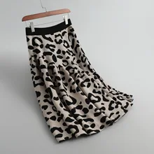 Бежевый кофе Зима Винтаж гибкие стрейч Высокая талия теплая шерстяная леопардовая трикотажная юбка миди женские юбки