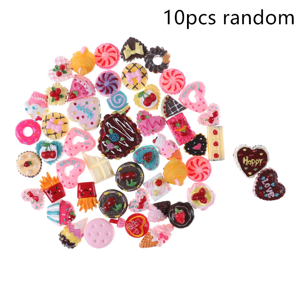10pcs dessert Полимерная мини-игрушка для игры, игрушечный торт, печенье, пончики, сыр, десерт, куклы, миниатюрные игрушки для кукол, аксессуары - Цвет: 10pcs dessert