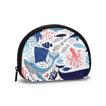 

Women Wallets Zipper Small Wallet Short Credit Card Coin Purse FemaleCartoon Sea Fishes