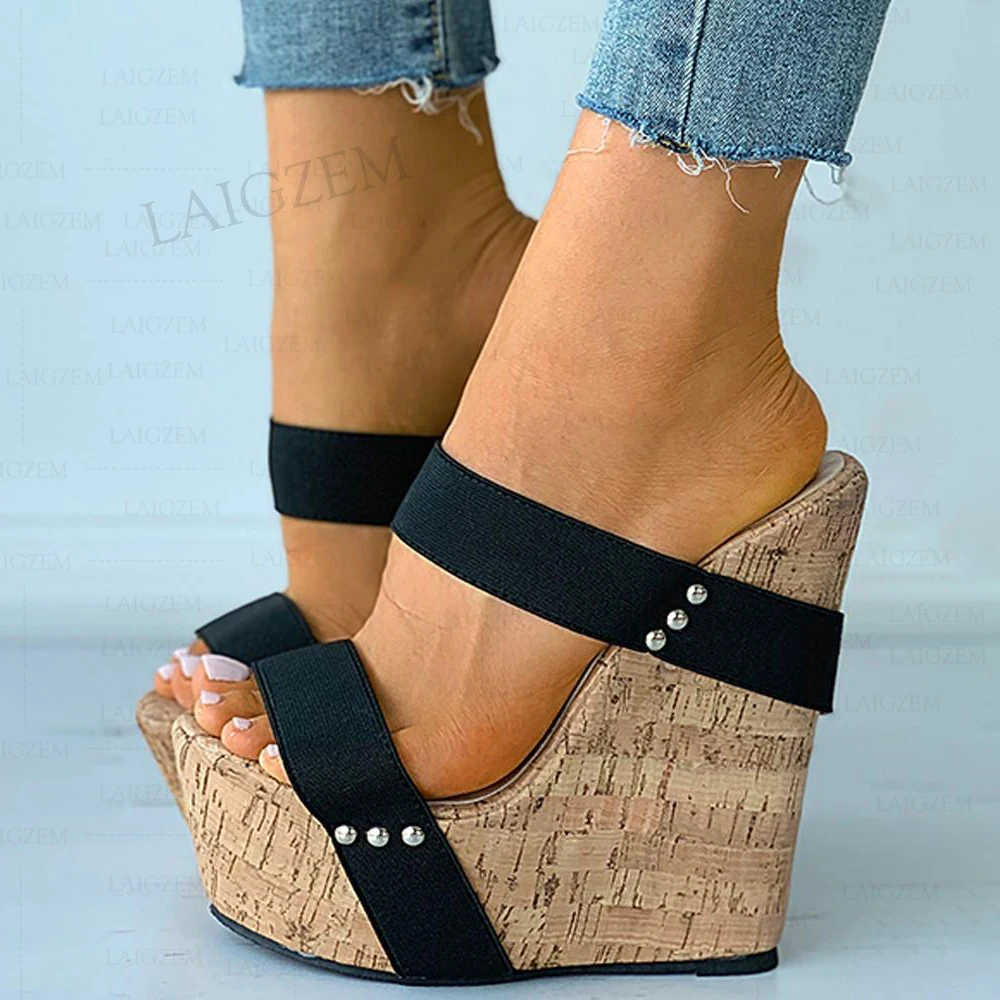 High Heels Sandals Mules Shoes | Black Wedges Cork Heel | Cork Wedge Heels  Women - Women - Aliexpress