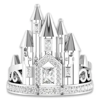 

Castle Alloy Zircon Ring Woman Fashion Creative Accessories Antique Party Jewelry Gift Birthday Girl