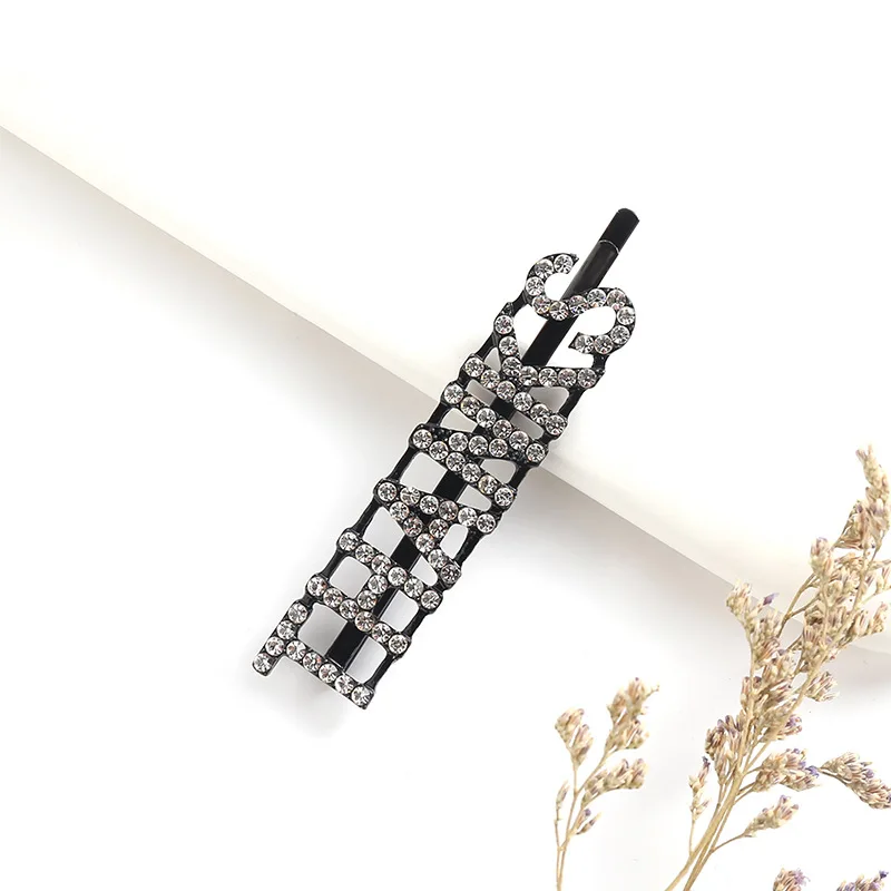 GLAM DRIPPIN X THANKS Crystal Shiny Rhinestone Hairpin Letter Hair Clips Barrettes Hair Styling black Accessories for Women Girl
