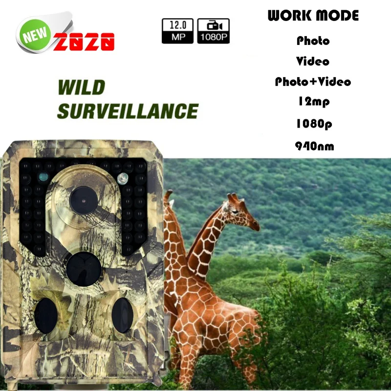 

12MP 1080P Trail Camera 3 Sensor Heads 34 LEDs Infrared Hunting Camera Night Vision Wildlife Trail Cameras
