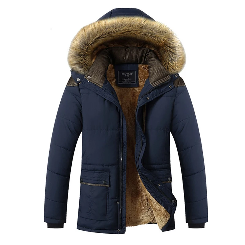 Зимняя мужская куртка, брендовая одежда, модные повседневные тонкие толстые теплые мужские пальто, парки с капюшоном, длинные пальто, мужская одежда 5XL - Цвет: Blue