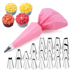 Deluxe Pastry Decorating Set with Stainless Steel Tips (24pcs SET2 Pink)