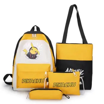 

2020 New Cute Pokemon Pikachu Backpack Children Student Book Backpack Daily Backpack Cartoon Schoolbag 4pcs/set