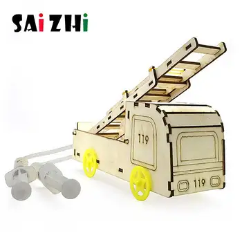 

Saizhi DIY Pneumatic Firefighter Rescue Fire Truck Toy Model Accessories DIY Jigsaw Puzzle Toys Wooden Children Educational Toys
