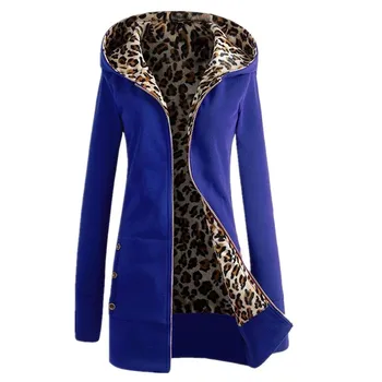 

Drop Shipping Women Winter Overcoat Leopard Zipper Hooded Long Sleeves Fleece Lined Slim Fit