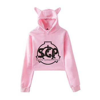 

Frdun Scp Foundation Cat Crop Women Summer Pink Hooded Sexy Cotton Sweatshirt Hooded Street Wear Harajuku Top Print 2020 Fashion