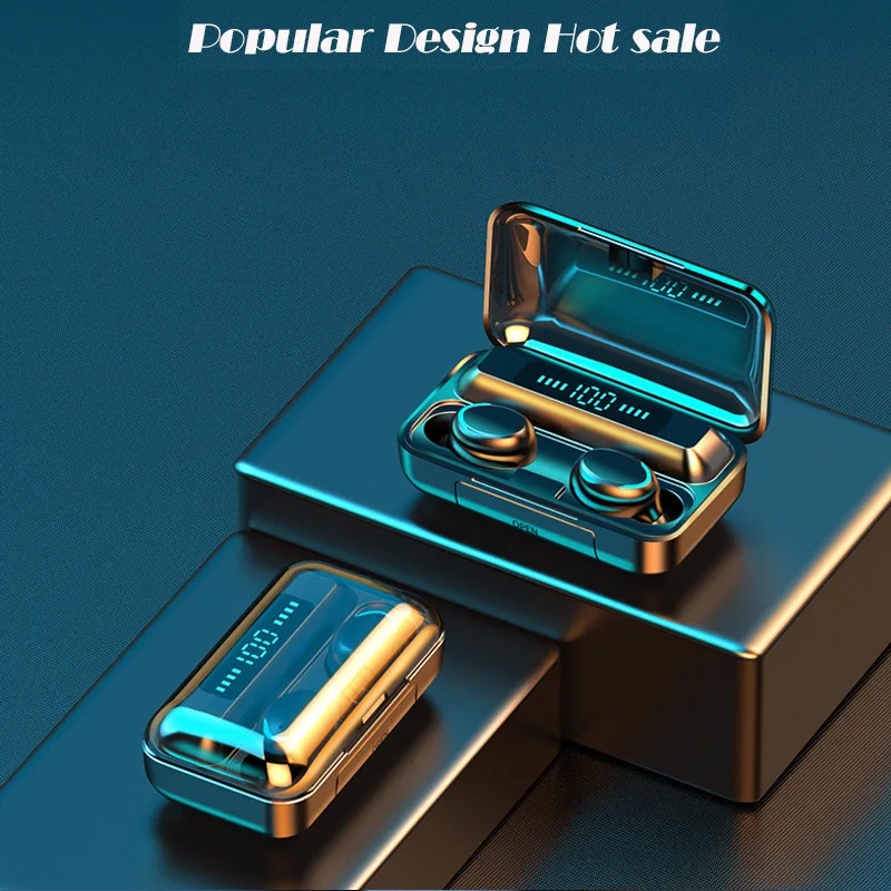 Wireless Earphone Bluetooth V5 0 F9 TWS Bluetooth Headphone HD Stereo LED Display With 2000mAh Headset gmaer With Mic for iphone
