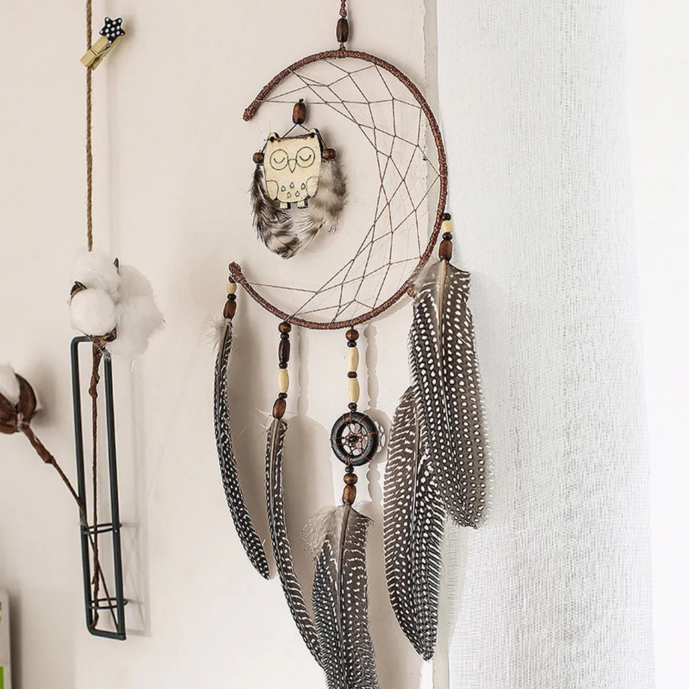 В скандинавском стиле Сова Ловец снов модный домашний декор колокольчики Ловец снов натуральные перья настенные завесы для комнаты подарки на день рождения