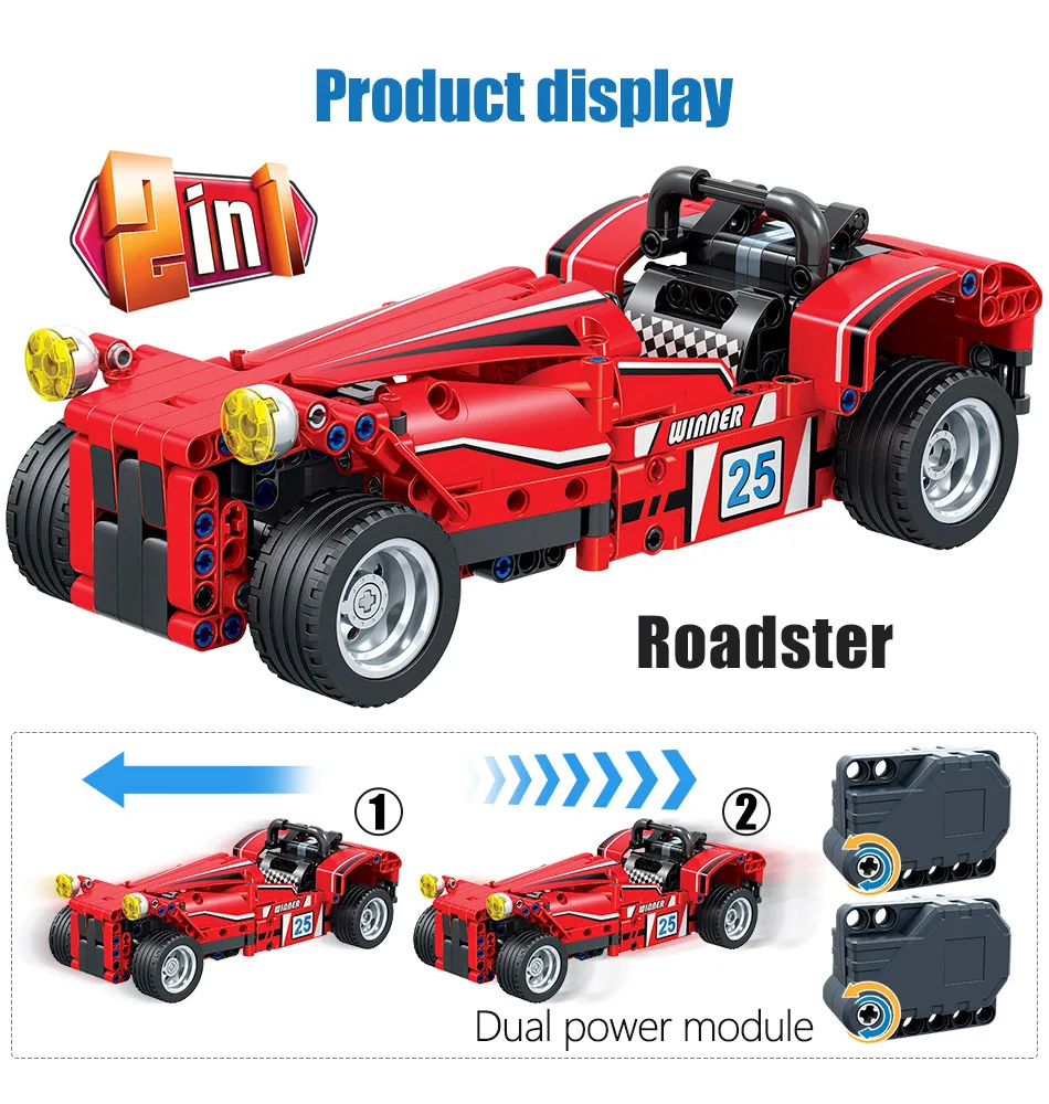 Winner City Roadster Pull Back Sports Car Building Toys