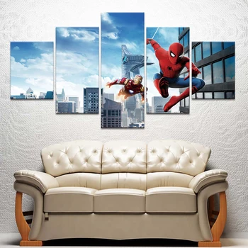 

Modern Canvas Painting Art Wall Poster For Living Room 5 Pieces Modular Chasing Spiderman Pictures Home Decoration