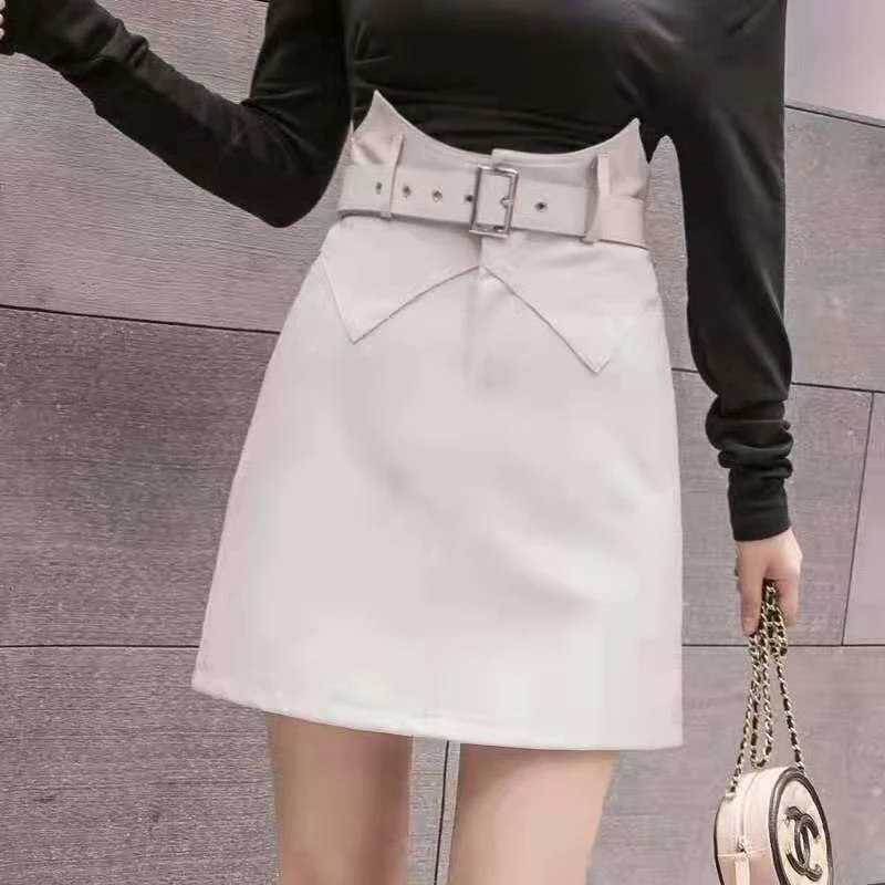 Женская кожаная юбка размера плюс с поясом, шорты с высокой талией, мини-юбка из искусственной кожи, женская черная модная пикантная одежда - Цвет: apricot