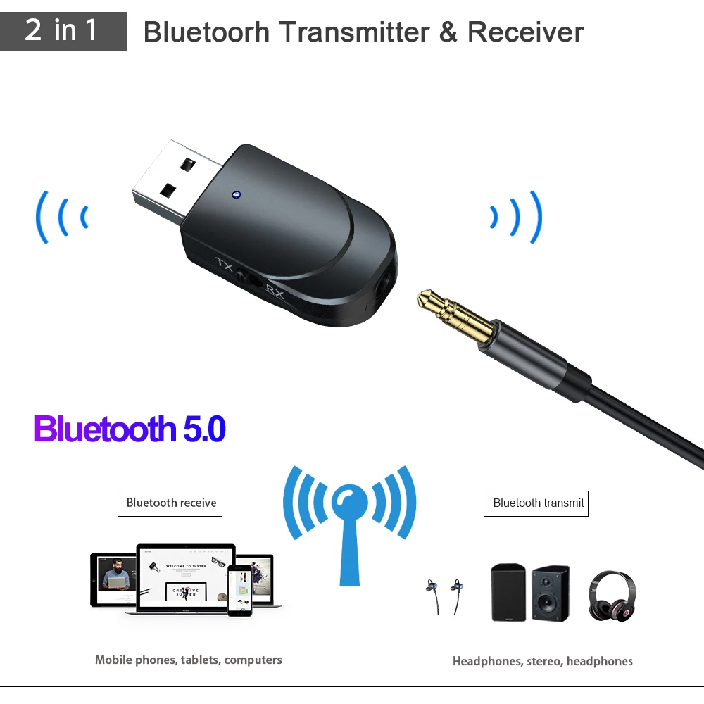 Мини практичный беспроводной 2 в 1 Bluetooth 5,0 USB передатчик приемник аудио AUX 3,5 мм разъем адаптер для ТВ ПК автомобиля