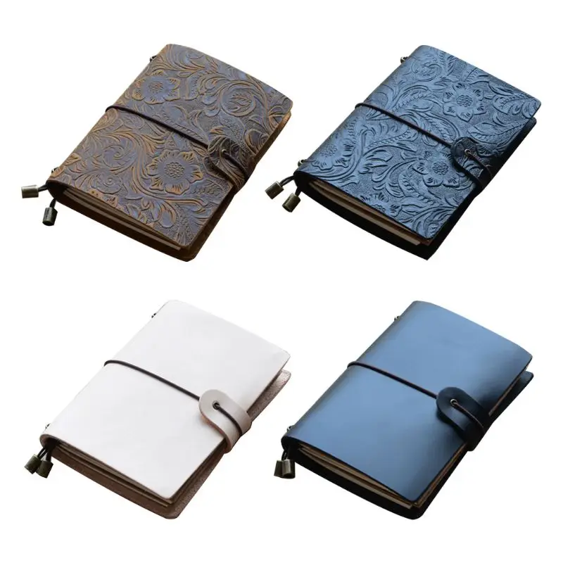 

Vintage Leather Travel Journal Notebook Diary Embossed Flower Notepad Sketchbook