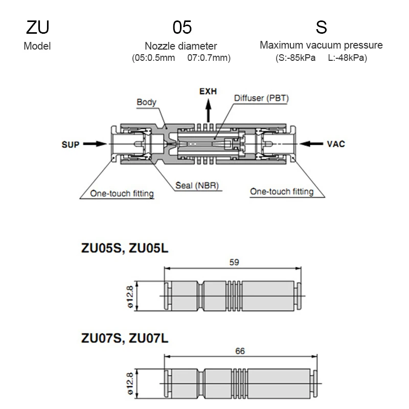 Пневматический ZU трубчатый вакуумный генератор ZU05S ZU07S ZU05L ZU07L вакуумный генератор отрицательного давления для SMC Чак прямого типа