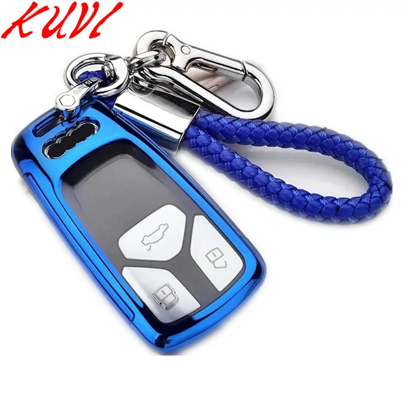 blue with keychain Чехол для автомобильных ключей из ТПУ для Audi A4 A5 S4 S5 B9 8W Q7 4M Q5 TT TTS RS купе родстер умный чехол для ключей - Название цвета: blue with keychain
