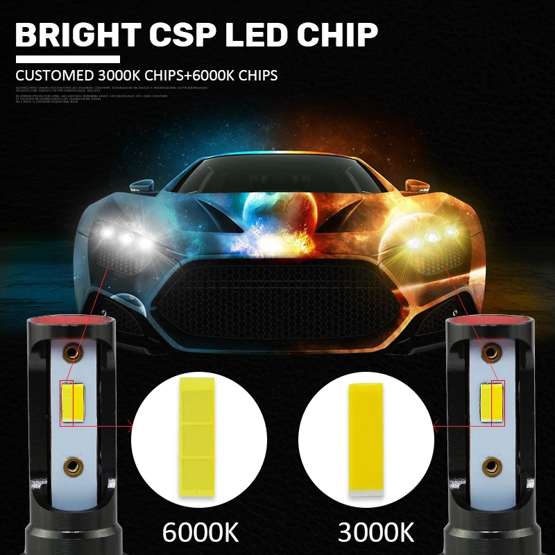 Светодиодная лампа R8 для автомобильных фар 3 цвета 9005 HB4 H7 H4 9012 H8 H11 двухцветная
