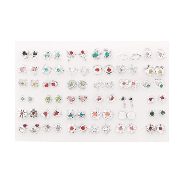 Women Plastic Crystal Small Stud Earrings Set Girl Heart Star Animal Moon Crown Sun Flower Earring Brincos Jewelry