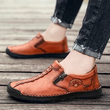 

Spring Autumn Male Casual Sneakers Hand Made Designer Zipper Leather Shoes Men Top Quality Youth Fashion Shoes Big Size Men Shoe