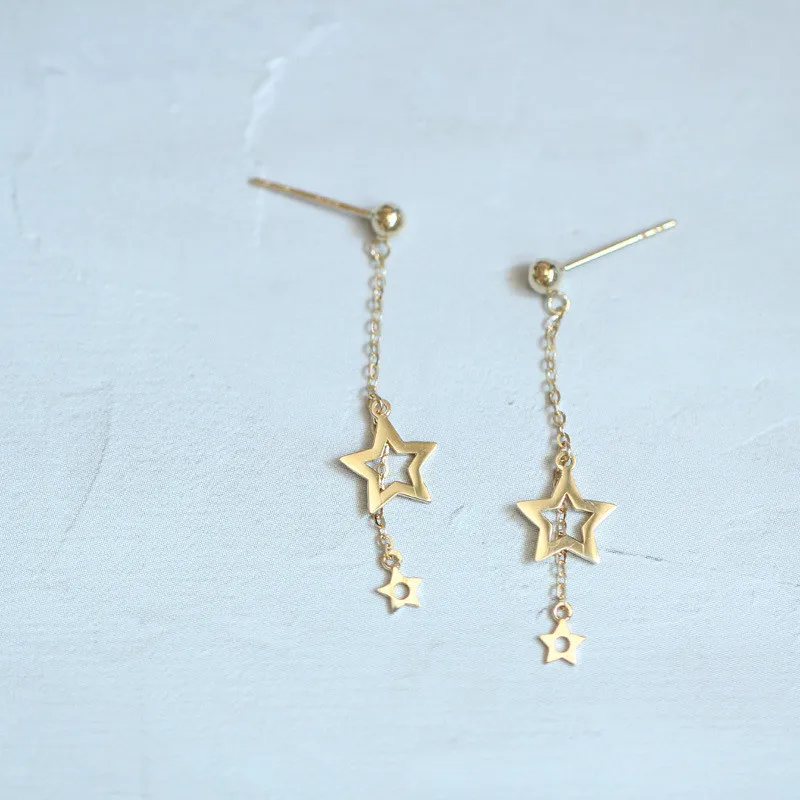 925 Sterling Silver Plated 14k Gold Simple Star Tassel Earrings - Image 3