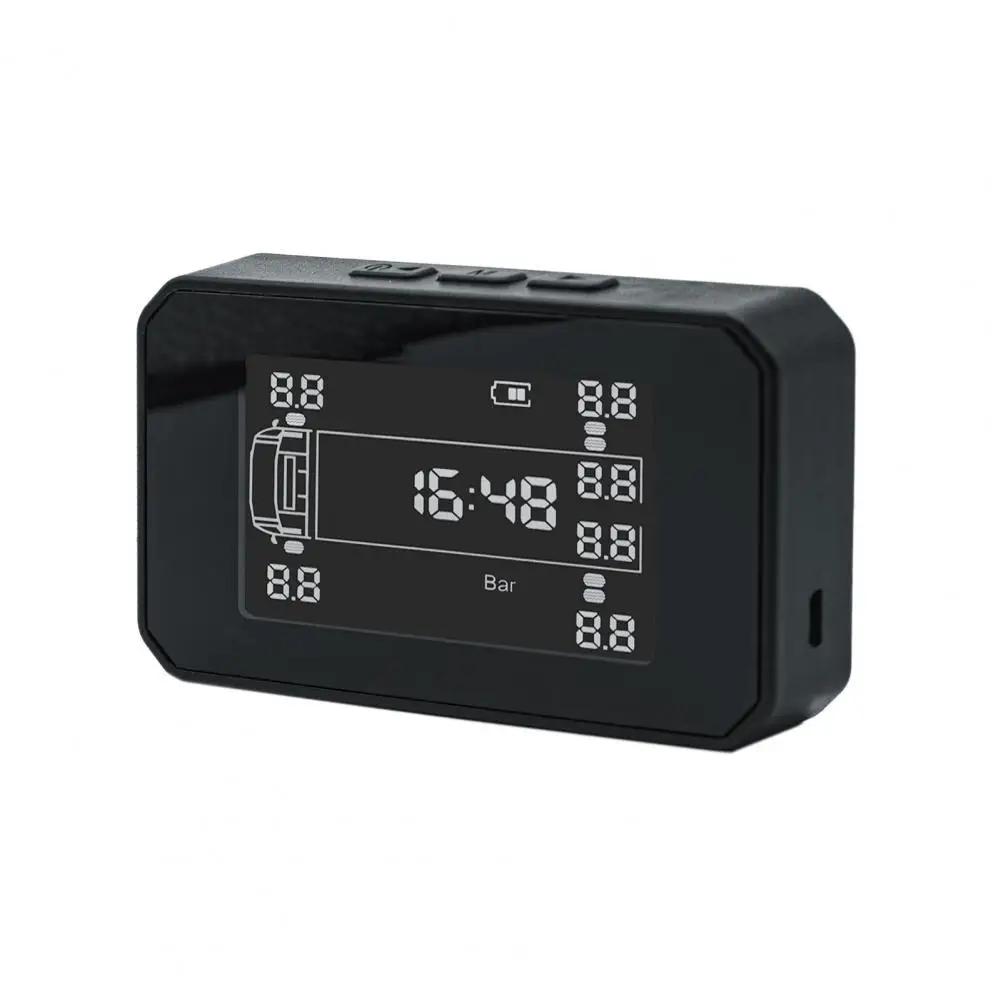 

TPMS Monitor Real-time Clock Display 8/12/15 Bar Portable Solar Power Tire Pressure Monitoring System with 6 Sensor for RV