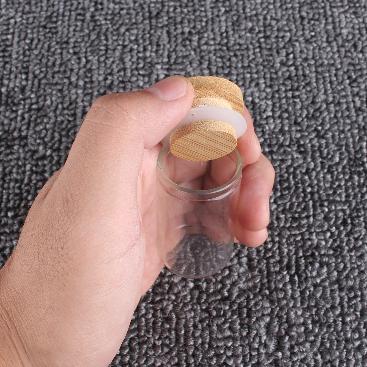 12pcs 20ml 30*50mm Small Transparent Glass Bottles Jars Vials Terrarium with Bamboo Lids for Art DIY Crafts Wedding Favors